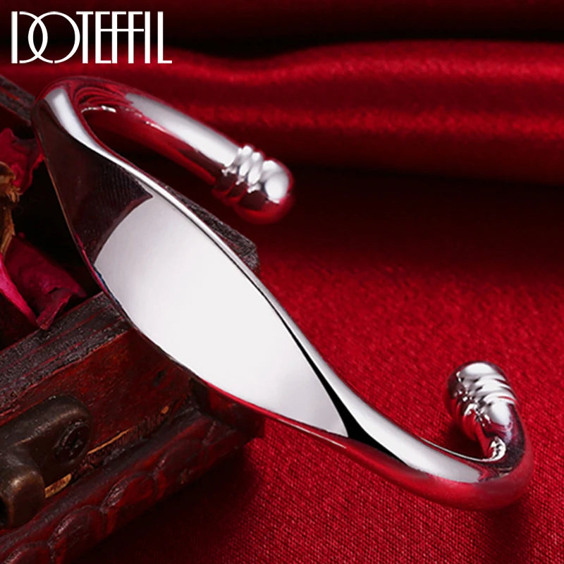 925 Silver Double Bead Cuff Bangle Bracelet