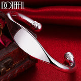 925 Silver Double Bead Cuff Bangle Bracelet Fine Jewelry