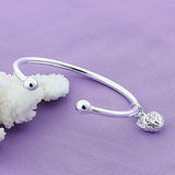 925 Silver Heart Cuff Bangle Bracelet Wedding Engagement Party Jewelry