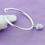 925 Silver Heart Cuff Bangle Bracelet Wedding Engagement Party Jewelry