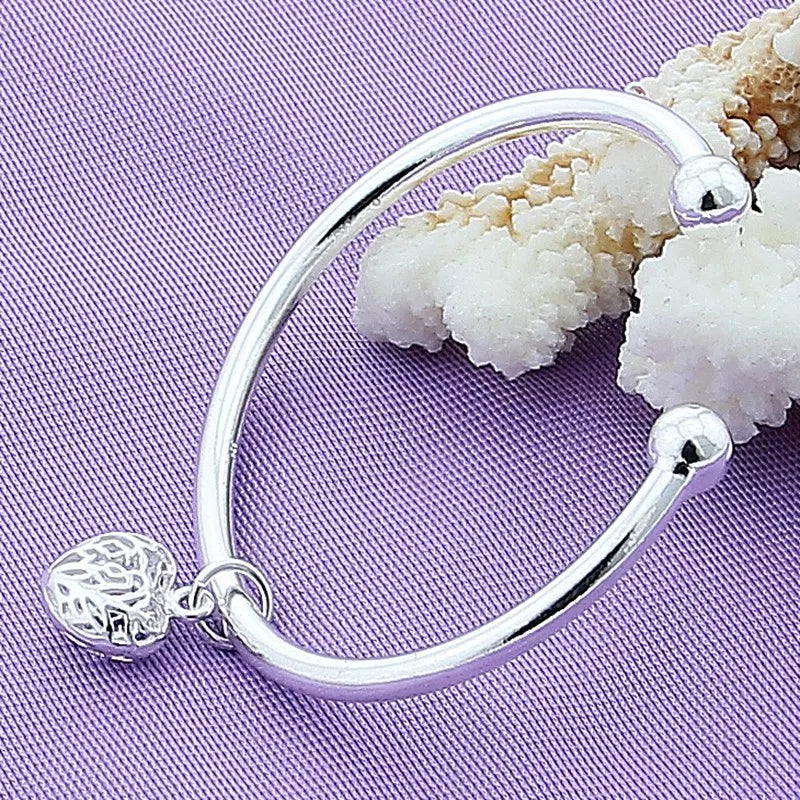 925 Silver Heart Cuff Bangle Bracelet Wedding Engagement Party Jewelry