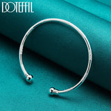925 Silver Double Beads Matte Cuff Bangle Bracelet for Wedding Engagement