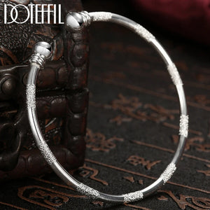 925 Silver Double Beads Matte Cuff Bangle Bracelet for Wedding Engagement