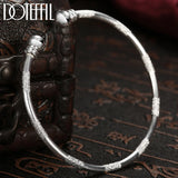 925 Silver Double Beads Matte Cuff Bangle Bracelet for Wedding Engagement