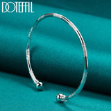 925 Sterling Silver Double Beads Matte Cuff Bangle Bracelet