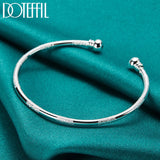 925 Silver Double Beads Matte Cuff Bangle Bracelet for Wedding Engagement