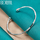 925 Silver Double Beads Matte Cuff Bangle Bracelet for Wedding Engagement