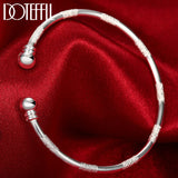 925 Sterling Silver Double Beads Matte Cuff Bangle Bracelet