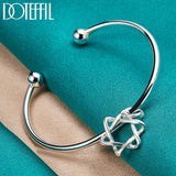 925 Silver Double Beads Star Cuff Bangle Bracelet Wedding Charm Jewelry