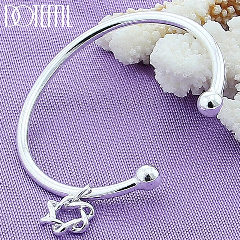 925 Silver Double Beads Star Bangle Bracelet - Wedding Engagement Party Jewelry