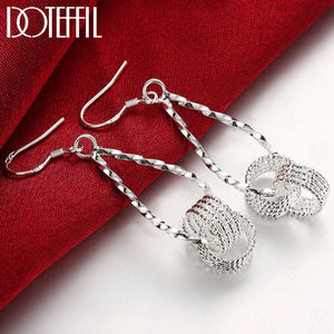 925 Silver Double Circle Drop Earrings Charm Wedding Engagement Party Gift