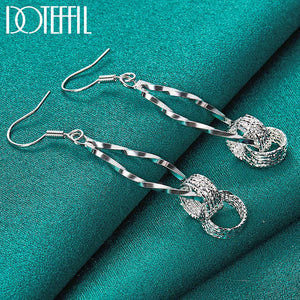 925 Silver Double Circle Drop Earrings Charm Wedding Engagement Party Gift