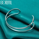 925 Silver Double Circle Line Bangle Bracelet Wedding Engagement