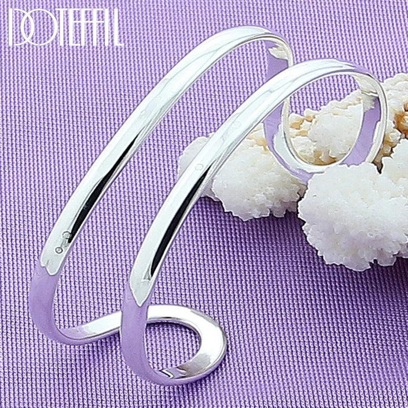 925 Silver Double Circle Line Bangle Bracelet Wedding Engagement
