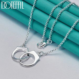 925 Silver Double Circle Pendant Necklace 18" Chain Wedding Engagement Jewelry