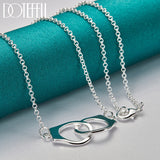925 Silver Double Circle Pendant Necklace 18" Chain Wedding Engagement Jewelry