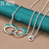 925 Silver Double Circle Pendant Necklace 18" Chain Wedding Engagement Jewelry