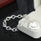 925 Silver Double Heart Chain Bracelet for Women