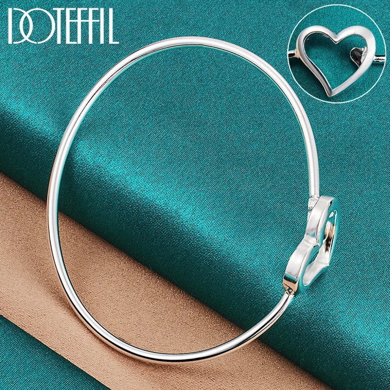 925 Silver Double Heart Bangle Bracelet For Woman Wedding