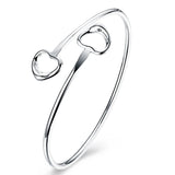 925 Silver Double Heart Bangle Bracelet Wedding Jewelry