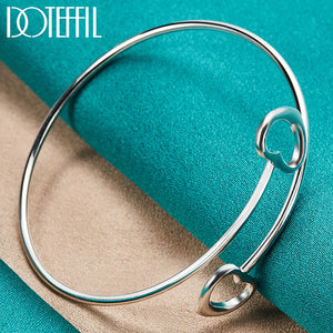 925 Silver Double Heart Bangle Bracelet Wedding Jewelry