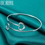 925 Silver Double Heart Bangle Bracelet Wedding Engagement Jewelry