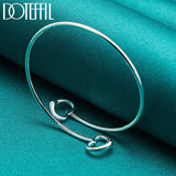 925 Silver Double Heart Bangle Bracelet for Women