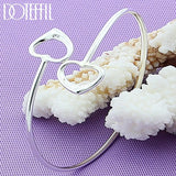 925 Silver Double Heart Bangle Bracelet Wedding Engagement Jewelry