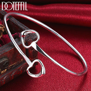 925 Silver Double Heart Bangle Bracelet for Women