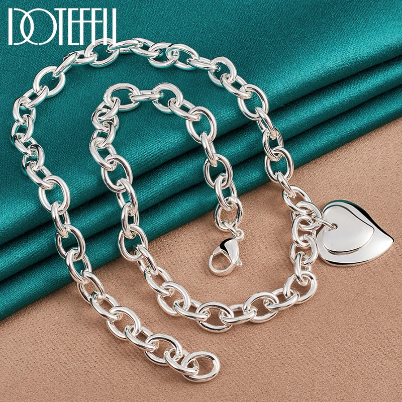 925 Silver Double Heart Pendant Necklace 18 Inch Chain