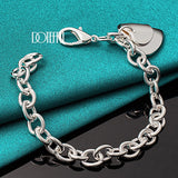 925 Silver Double Heart Pendant Bracelet Chain Wedding Engagement Party