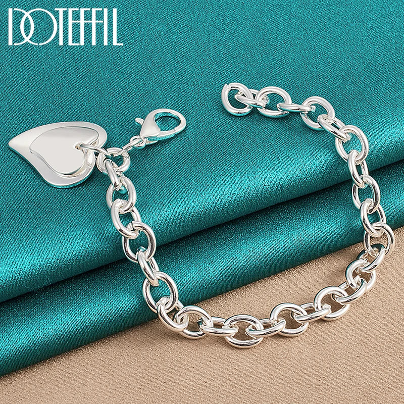 925 Silver Double Heart Pendant Bracelet Chain Wedding Engagement Party