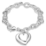 925 Silver Double Heart Pendant Bracelet Chain Wedding Engagement Party