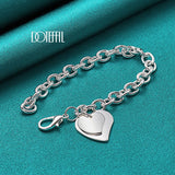 925 Silver Double Heart Pendant Bracelet Chain Wedding Engagement Party