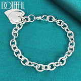 925 Silver Double Heart Pendant Bracelet Chain Wedding Engagement Party
