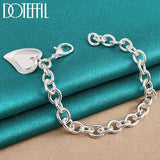 925 Silver Double Heart Pendant Bracelet Chain Wedding Engagement Party