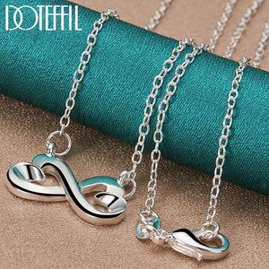 925 Silver Double Heart Pendant Necklace 18 inch Chain Wedding Charm