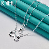 925 Silver Double Heart Pendant Necklace 18 inch Chain Wedding Charm