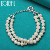 925 Silver Double Freshwater Pearl Chain Bracelet for Wedding