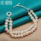 925 Silver Double Freshwater Pearl Chain Bracelet for Wedding