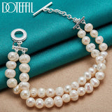 925 Silver Double Freshwater Pearl Chain Bracelet for Wedding