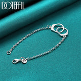 925 Silver Double Round Circle Bracelet Chain Women Man Wedding