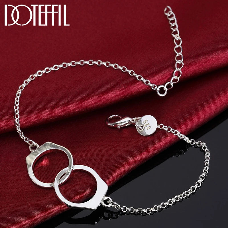 925 Silver Double Round Circle Bracelet for Women