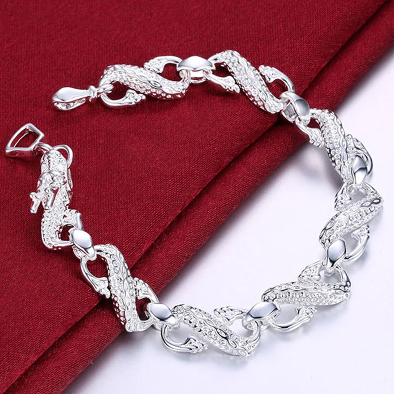 925 Silver Dragon Chain Bracelet Charm Wedding Engagement Jewelry