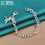 925 Silver Dragonfly Pendant Bracelet Thick Chain Wedding Party Jewelry