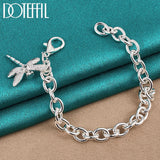 925 Silver Dragonfly Pendant Bracelet Thick Chain Wedding Party Jewelry