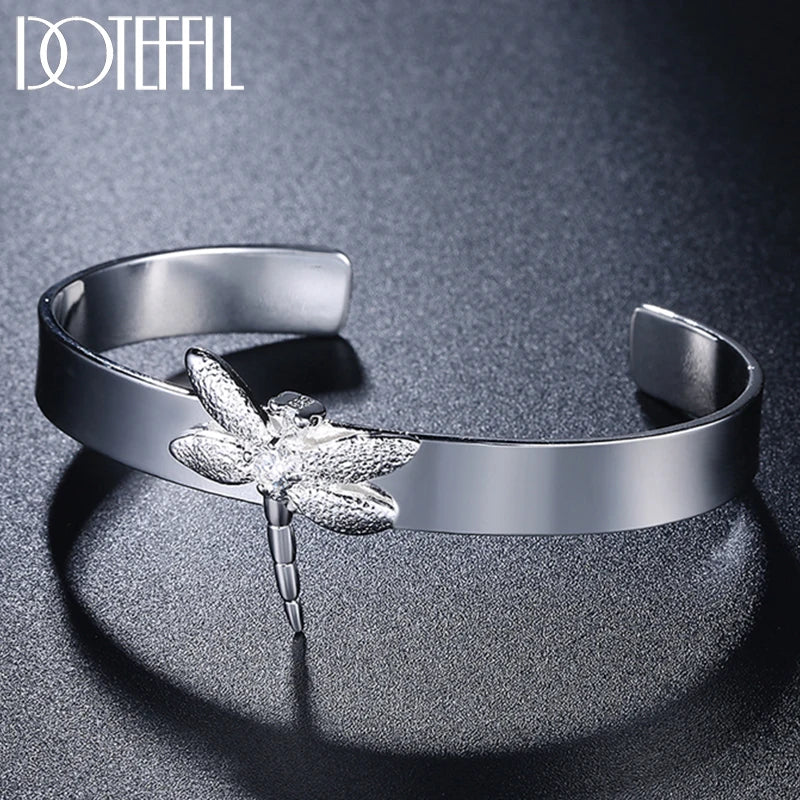 925 Silver Dragonfly Bangle Bracelet Wedding Engagement Charm Jewelry