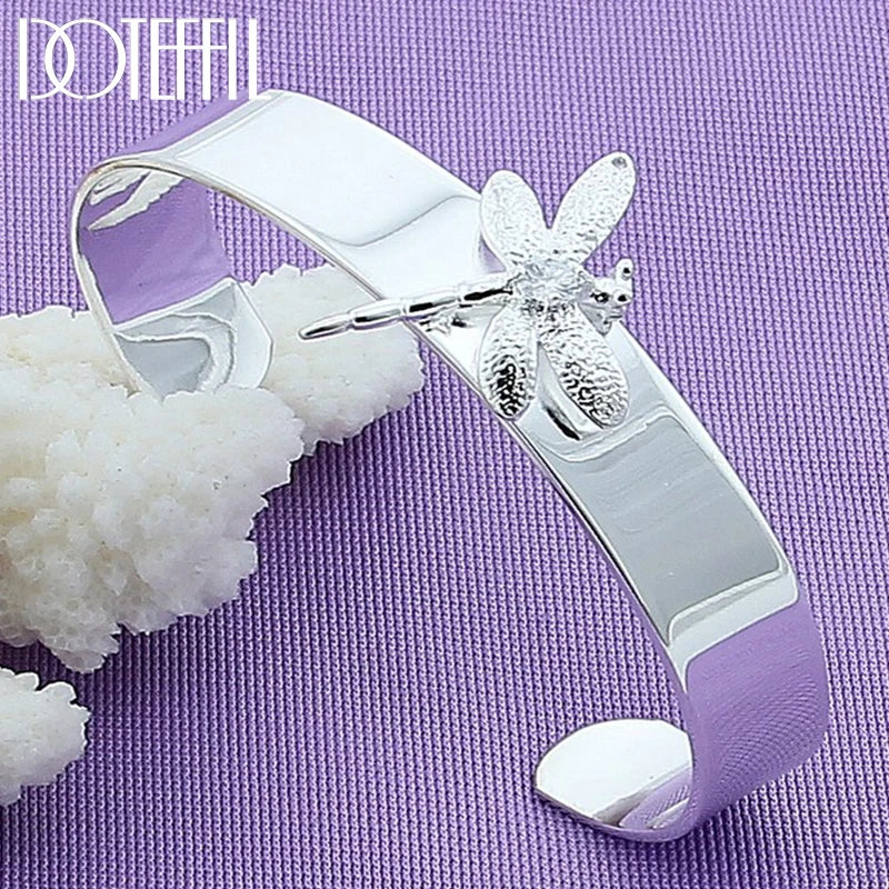 925 Silver Dragonfly Bangle Bracelet Wedding Engagement Party Jewelry