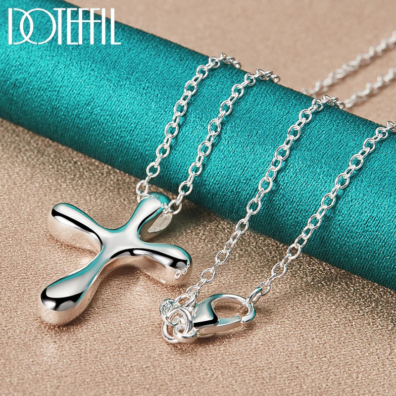 925 Silver Droplets Cross Pendant Necklace 18-30 Inches Chain