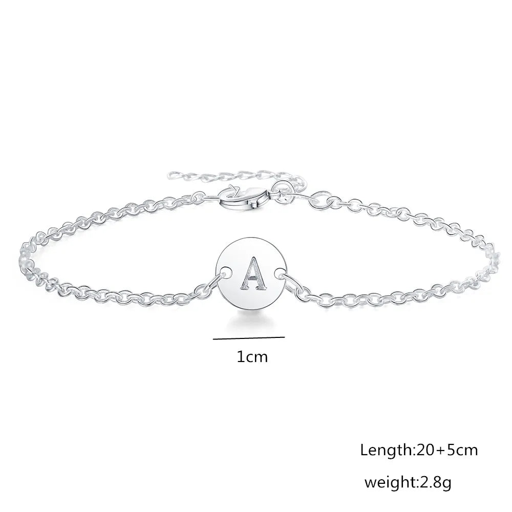 925 Silver Alphabet Tag Chain Bracelet For Women